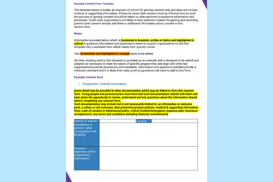 Example consent form template