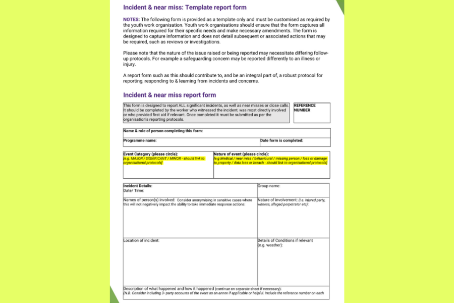 Incident & near miss – Report Form Template