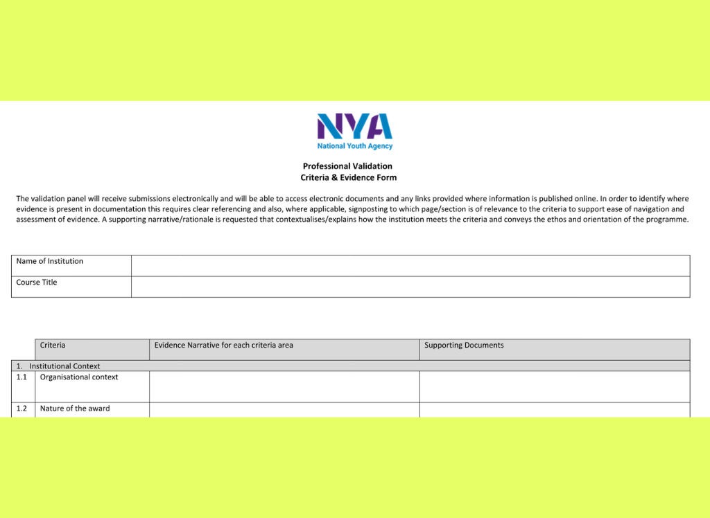 Professional validation criteria and evidence template Professional validation criteria and evidence template
