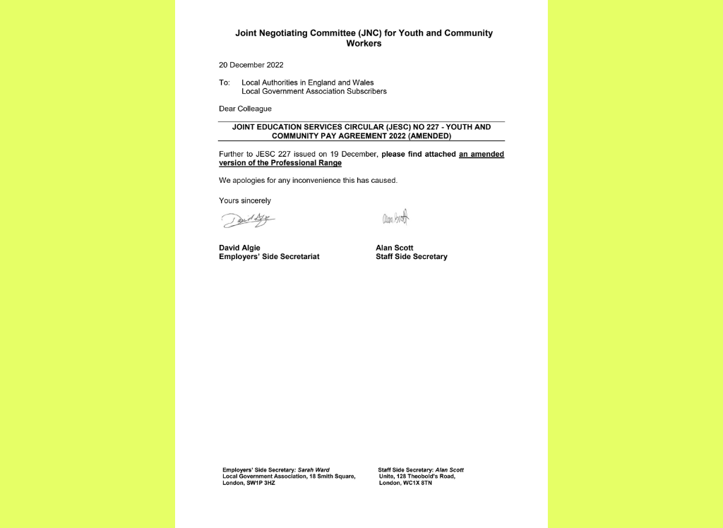 Youth & Community pay agreement 2022 Youth & Community pay agreement 2023