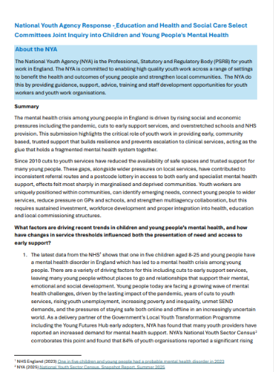 Education and Health and Social Care Select Committees joint inquiry on young people's mental health