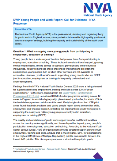 Response to Independent Review of Young People and NEET